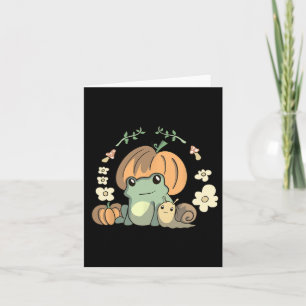 Kawaii Fall Cottagecore Aesthetic Frog with Pumpki Kort