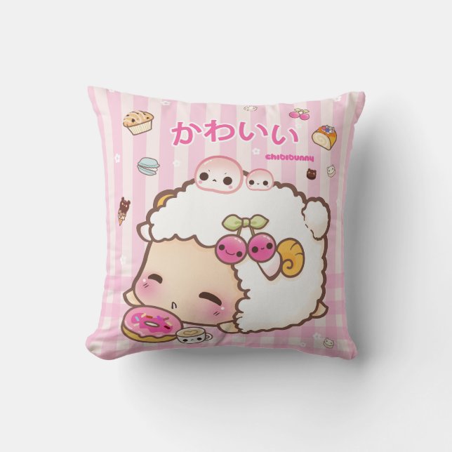 Kawaii får och gullig munk kudde (Framsida)