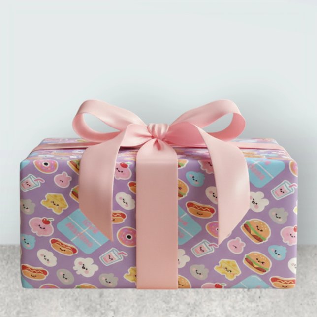 Kawaii Fast Food Cheese Pattern Frame Presentpapper (Skapare uppladdad)