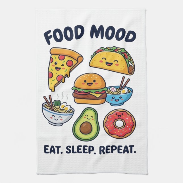 Kawaii Fast Food Mood Patterns Kökshandduk (Vertikal)
