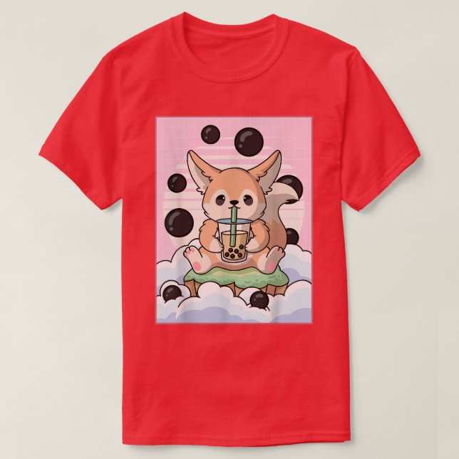 Kawaii Fennec Fox Bubble Boba Mjölk Tea Japansk Ae T Shirt (Design framsida)