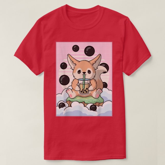 Kawaii Fennec Fox Bubble Boba Mjölk Tea Japansk Ae T Shirt (Design framsida)