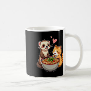 Kawaii Ferret och Cat Eating Ramen Cute Japanska A Kaffemugg