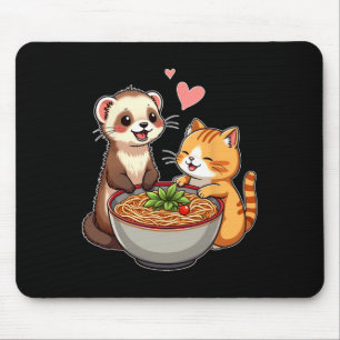 Kawaii Ferret och Cat Eating Ramen Cute Japanska A Musmatta