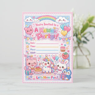 Kawaii-fest-inbjudan – Söt Pastell Födelsedagsfira Inbjudningar