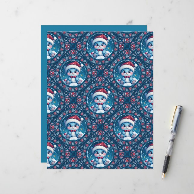 Kawaii Festive Bear Mandala Diamond Tile Scrapbook (Fram/Back In Situ)