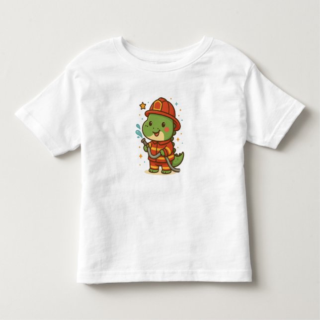 Kawaii Firefighter Dinosaur – Cute Dino Jobs T Shirt (Framsida)