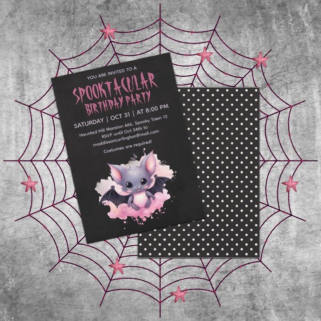 Kawaii Fladdermus Halloween Födelsedagsfest Inbjudningar (Skapare uppladdad)