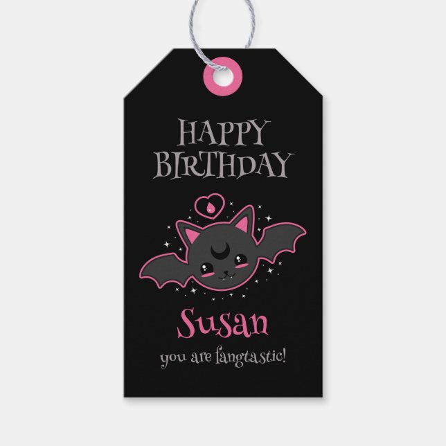 Kawaii Fladdermus Halloween Födelsedagsfest Presentetikett (Framsidan)