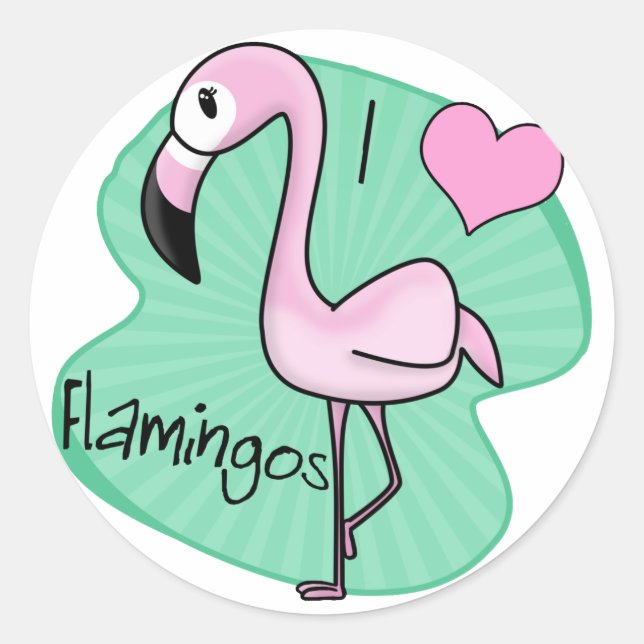 Kawaii Flamingo Gifts Runt Klistermärke (Framsida)