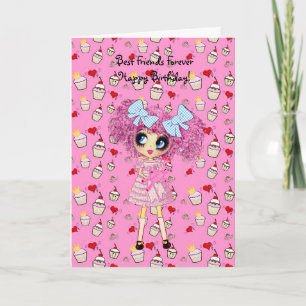 Kawaii-flickfödelsedag - personlig kort