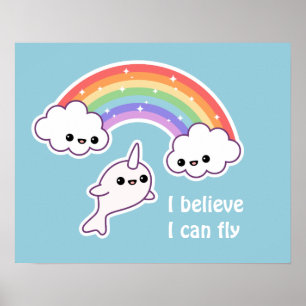 Kawaii Flies Narwhal Poster