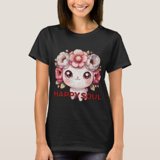 Kawaii Flower Character med Lycklig Soul T Shirt