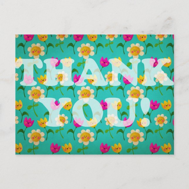 Kawaii Flowers Tack Vykort (Framsida)