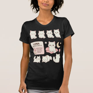 Kawaii Fluffig Vit Katt Karaktärsblad Konst T Shirt
