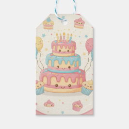 Kawaii födelsedag - söt tårta och cupcakes presentetikett