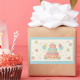 Kawaii födelsedag - Söt tårta och cupcakes Rektangulärt Klistermärke
