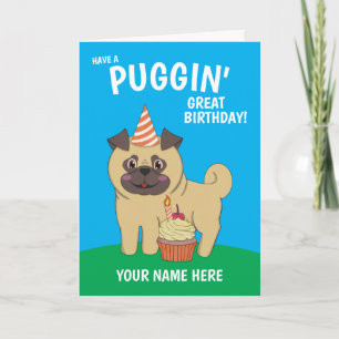 Kawaii födelsedagskort med Pug-hund Kort