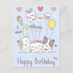Kawaii födelsedagskort vykort