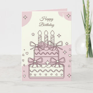 Kawaii födelsedagstårta illustration med hjärtan kort