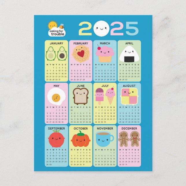 Kawaii Food 2025 Calendar Vykort (Framsida)