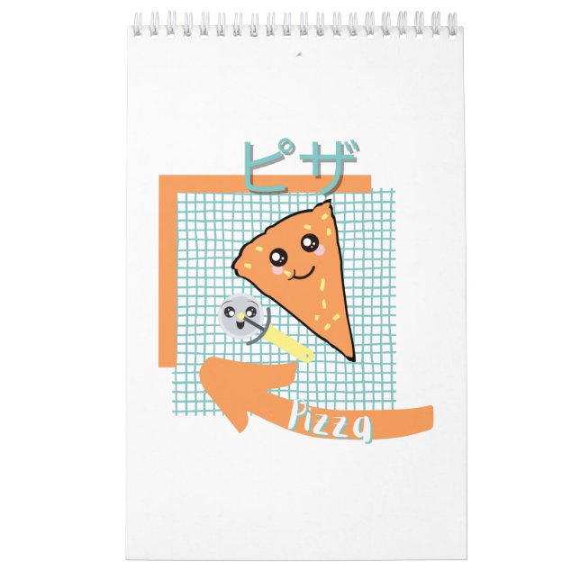 kawaii food- gullpizza, orange, turkos kalender (Omslag)