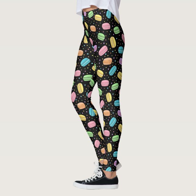 Kawaii Food Pastel French Macarons Pattern Leggings (Vänster)