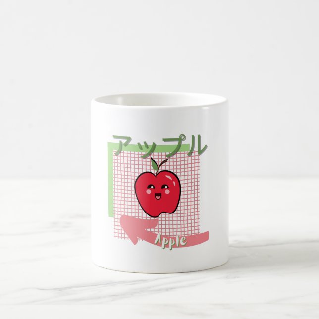 Kawaii food- Söt äpple, rosa, grönt Kaffemugg (Center)