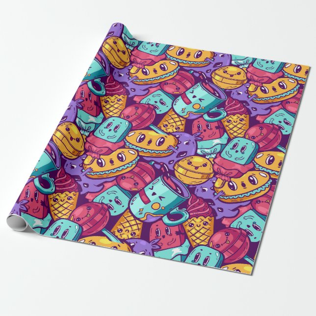 Kawaii Food Wrapping Papper Presentpapper (Utrullad)