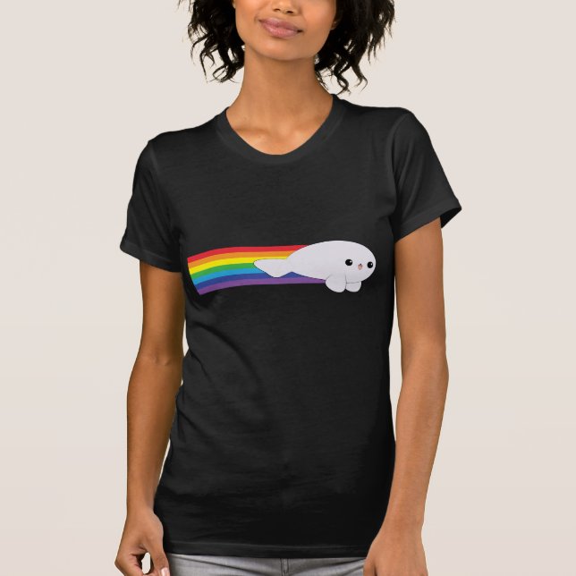 Kawaii förseglar raket drev regnbågen! t-shirt (Framsida)