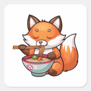 Kawaii fox-ätare fyrkantigt klistermärke