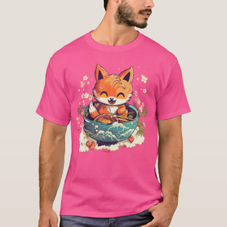Kawaii Fox Eating Ramen Ramen Noodle Älskare Fox-T T Shirt
