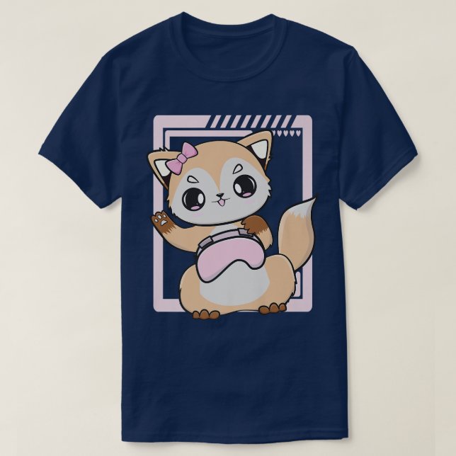 Kawaii Fox spelar upp datorspelarens datorspel och T Shirt (Design framsida)