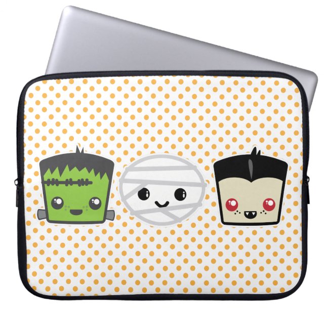 Kawaii Frankenstein Mummy Dracula Laptop sleeve (Framsidan)