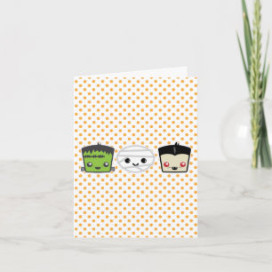 Kawaii Frankenstein Mummy Dracula Note Card Kort