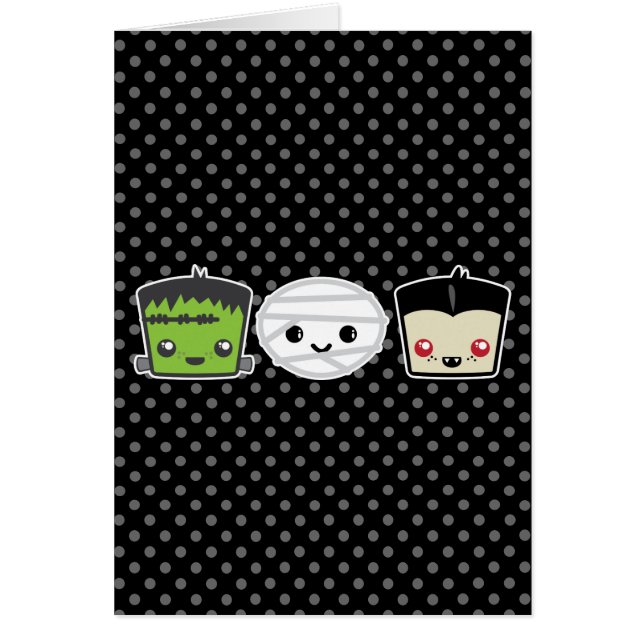 Kawaii Frankenstein Mummy Dracula Note Card OBS Kort (Framsidan)