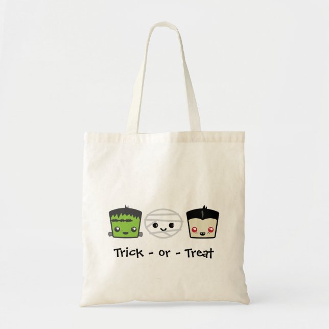 Kawaii Frankenstein Mummy Dracula Tote Bag Tygkasse (Framsidan)