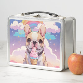 Kawaii Fransk Bulldog Ice kräm Rainbow