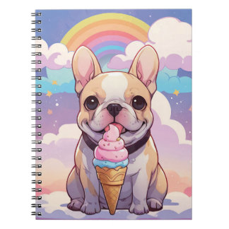 Kawaii Fransk Bulldog Ice kräm Rainbow Anteckningsbok