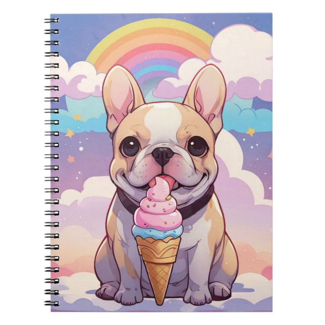 Kawaii Fransk Bulldog Ice kräm Rainbow Anteckningsbok (Framsidan)