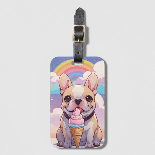 Kawaii Fransk Bulldog Ice kräm Rainbow Bagagebricka (Framsida vertikal)