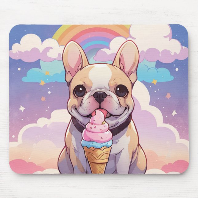 Kawaii Fransk Bulldog Ice kräm Rainbow Musmatta (Framsidan)