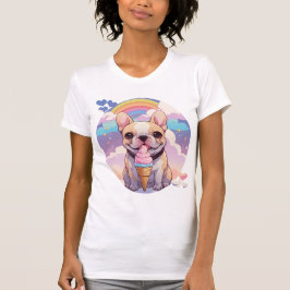 Kawaii Fransk Bulldog Ice kräm Rainbow T Shirt