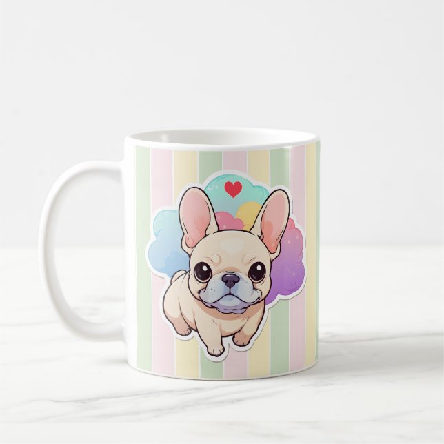 Kawaii Fransk Bulldog Pastel Clouds Kaffemugg (Vänster)