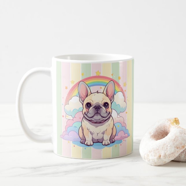 Kawaii Fransk Bulldog Rainbow Clouds Kaffemugg (Med munk)