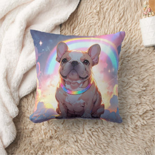 Kawaii Fransk Bulldog Rainbow Clouds Kudde