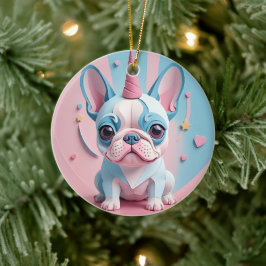 Kawaii Fransk Bulldog Unicorn Pastel Julgransprydnad Keramik