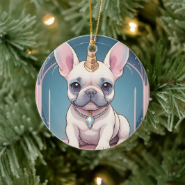 Kawaii Fransk Bulldog Unicorn Pastel rosa Julgransprydnad Keramik