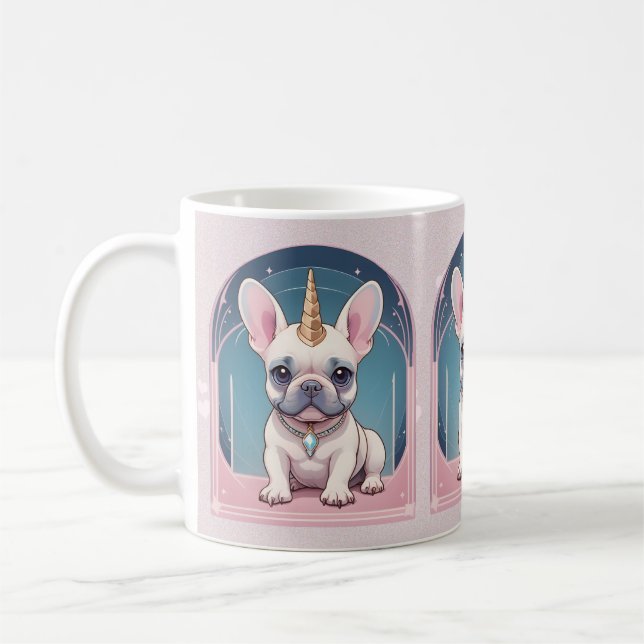 Kawaii Fransk Bulldog Unicorn Pastel rosa Kaffemugg (Vänster)