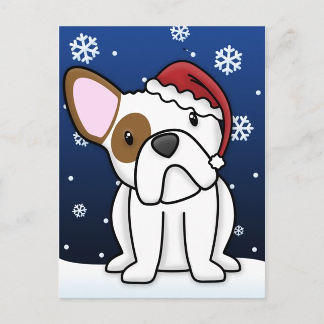 Kawaii Fransk Bulldog-vykort för jul (vit) Helg Vykort (Framsida)